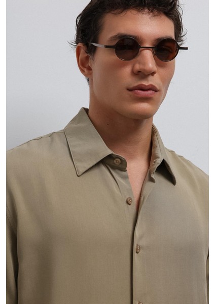 Haki Teknik Regular Fit Erkek Gömlek