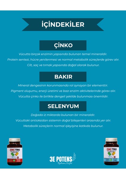 ZincTrio 60 Tablet Çinko, Bakır, Selenyum İçeren Mineral Takviyesi modelleri