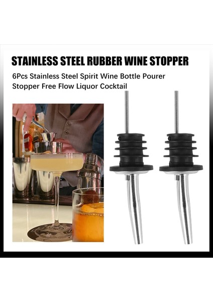 QuirkyQuar 6pcs Paslanmaz Çelik Spirit Şarap Şişesi Pourer Stopper Free Flow Likor Kokteyl (Yurt Dışından) fırsatları