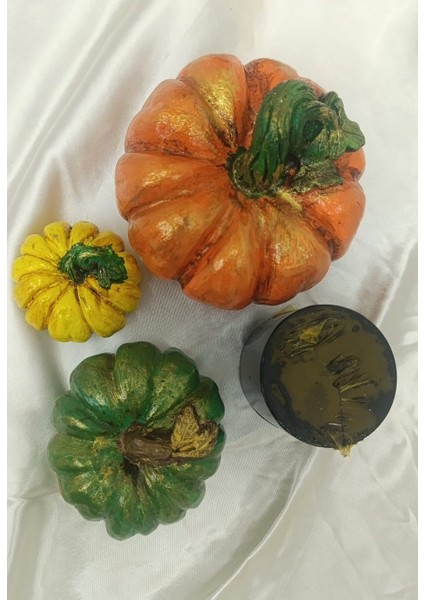 Kabak Figürlü Dekor Seti–doğal Masa Süsleri-Kabak & Mum Seti-Biblo Dekoratif Set B. Boy Turuncu fiyatları