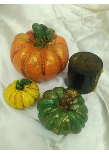 Kabak Figürlü Dekor Seti–doğal Masa Süsleri-Kabak & Mum Seti-Biblo Dekoratif Set B. Boy Turuncu indirimleri