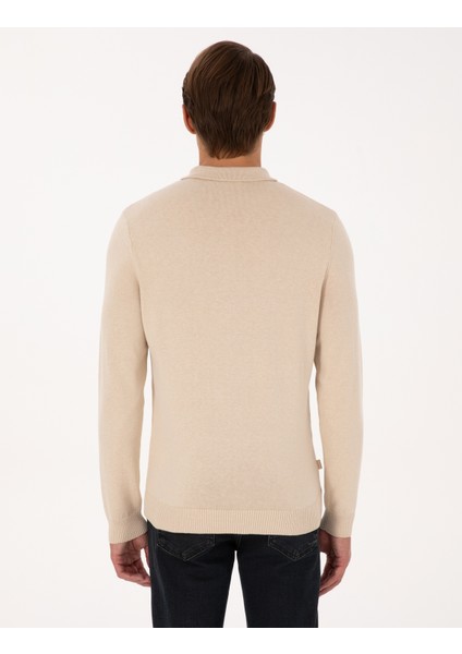 Erkek Bej Slim Fit Polo Yaka Fermuarlı Triko Kazak 50317398-VR011 indirimleri