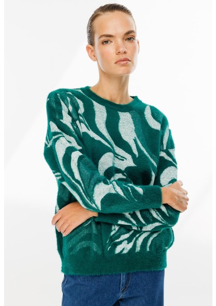 Karışık Desenli Triko Kazak-ZÜMRÜT