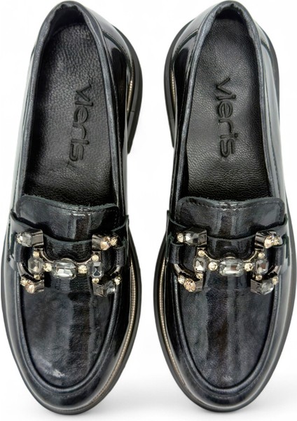 Floren Antrasit Rugan Taşlı Toka Detaylı Hakiki Deri Kadın Loafer indirimleri