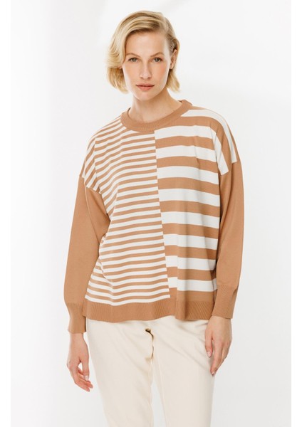 Çizgi Desenli Kazak-CAMEL