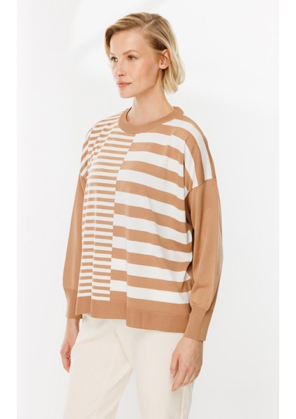 Çizgi Desenli Kazak-CAMEL