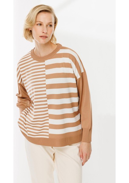 Çizgi Desenli Kazak-CAMEL