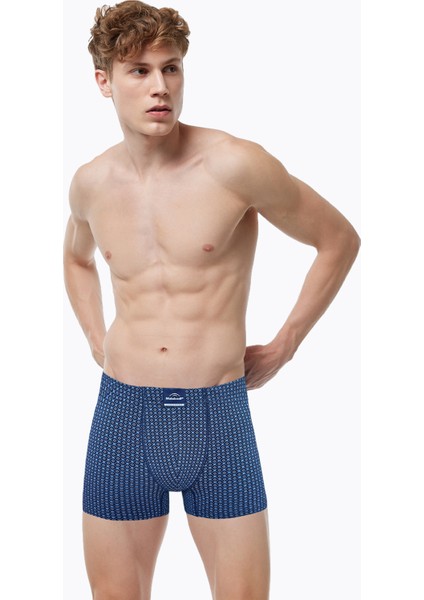 Erkek Desenli Beyaz Lacivert 3 Lü Pamuk Elastan Boxer 3M074 modelleri
