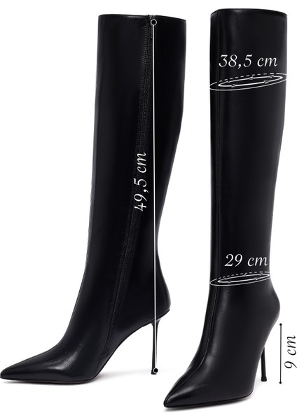 Kadın Siyah Fermuarlı Yüksek Ince Topuklu Deri Çizme 25WFD101618 fiyatları