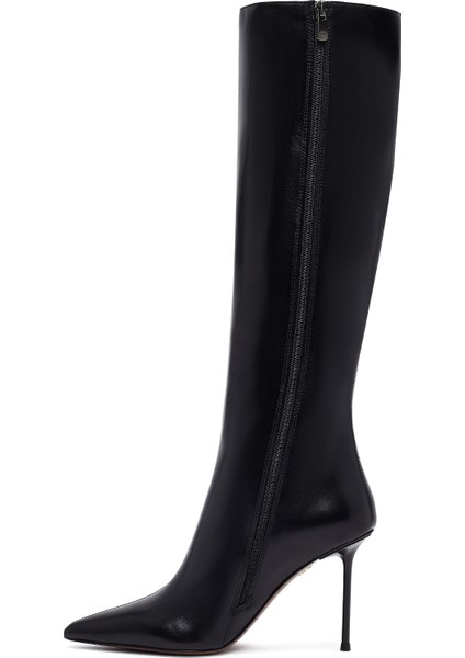Kadın Siyah Fermuarlı Yüksek Ince Topuklu Deri Çizme 25WFD101618 fırsatları