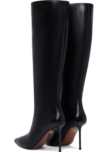 Kadın Siyah Fermuarlı Yüksek Ince Topuklu Deri Çizme 25WFD101618