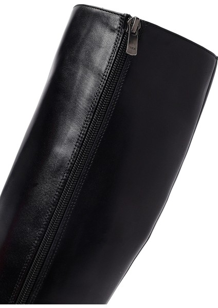Kadın Siyah Fermuarlı Yüksek Ince Topuklu Deri Çizme 25WFD101618