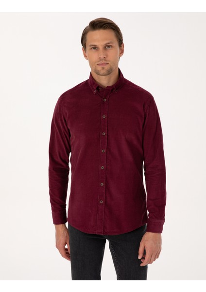 Erkek Bordo Regular Fit Uzun Kollu Gömlek 50310139-VR177