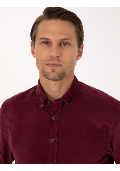 Erkek Bordo Regular Fit Uzun Kollu Gömlek 50310139-VR177 fiyatları