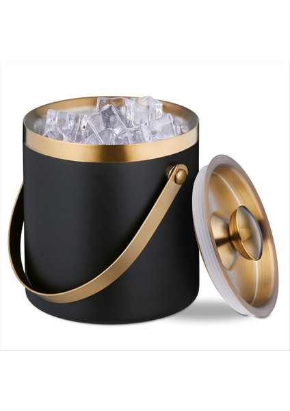QuirkyQuar Buz Kovası, Paslanmaz Çelik, Çift Duvarlı, Kapaklı Buz Kovası, 2 L, Buz Küpü Kovası Siyah ve Altın (Yurt Dışından)