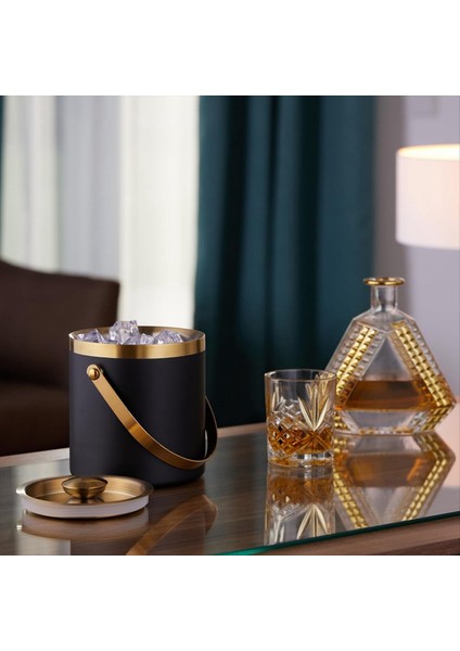 QuirkyQuar Buz Kovası, Paslanmaz Çelik, Çift Duvarlı, Kapaklı Buz Kovası, 2 L, Buz Küpü Kovası Siyah ve Altın (Yurt Dışından) modelleri