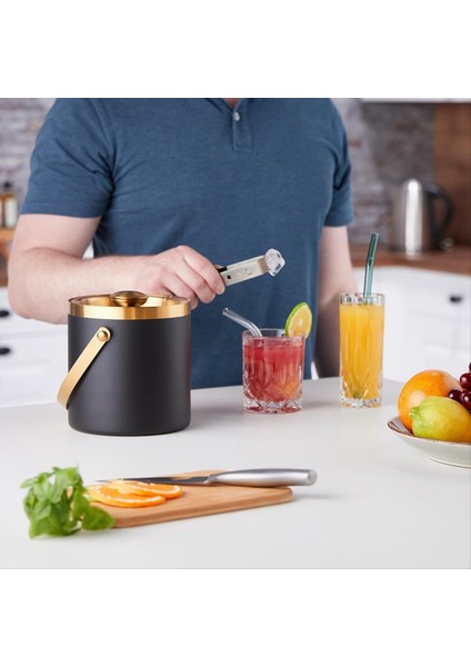 QuirkyQuar Buz Kovası, Paslanmaz Çelik, Çift Duvarlı, Kapaklı Buz Kovası, 2 L, Buz Küpü Kovası Siyah ve Altın (Yurt Dışından) fırsatları