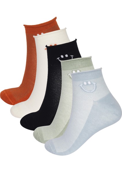 Kadın 5'li Gülen Surat Baskılı Step Çorap modelleri