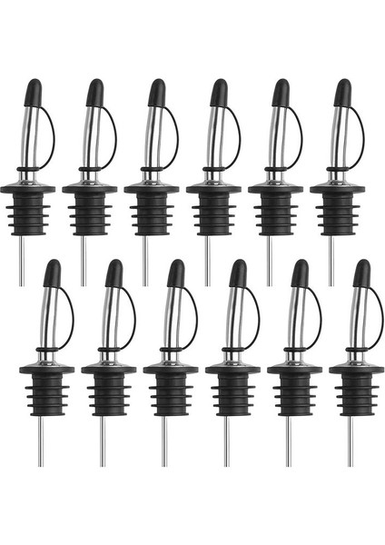 QuirkyQuar 12 Paket Paslanmaz Çelik Klasik Şişe Dökücüler Konik Spout - Kauçuk Toz Kapaklı Likör Dökücüler Siyah (Yurt Dışından)