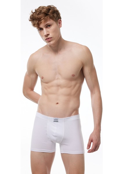 Erkek Desenli Beyaz Lacivert 3 Lü Pamuk Elastan Boxer 3M074