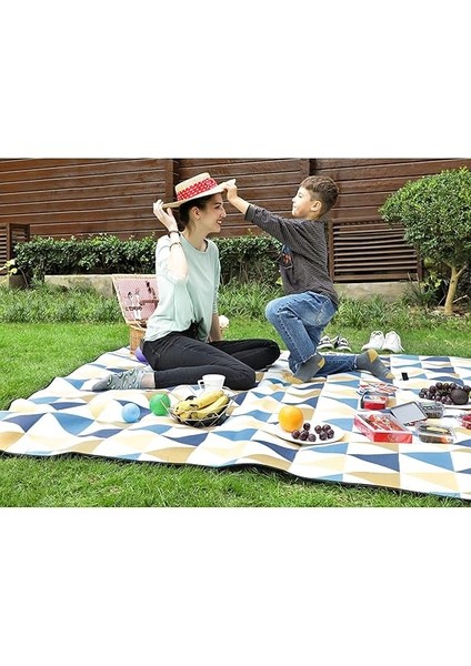 Piknik Örtüsü, 200 x 150 Cm, Büyük Mat, Kamp, Park, Bahçe, Dış Mekan Için, Su Geçirmez, Katlanabilir, Sarı ve Mavi Üçgen Desenli GCM07S fiyatları