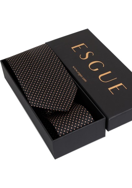 8 cm Hand Made Siyah - Bej Nokta Desenli Mendilli Kravat indirimleri