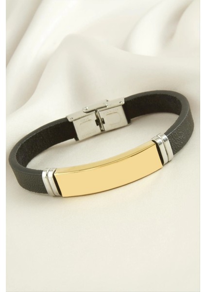 Isim Yazılabilir Deri Çelik Bileklik