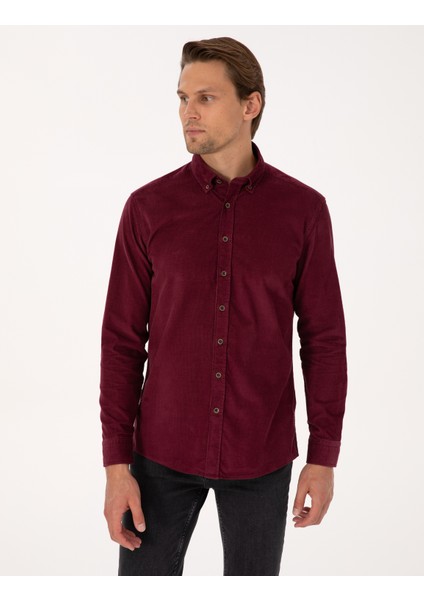 Erkek Bordo Regular Fit Uzun Kollu Gömlek 50310139-VR177 modelleri