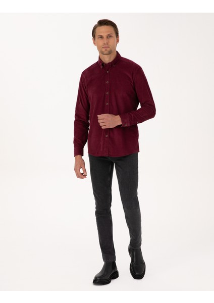 Erkek Bordo Regular Fit Uzun Kollu Gömlek 50310139-VR177 fırsatları