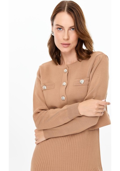 Cepli Ceket ve Triko Elbiseli Takım-CAMEL