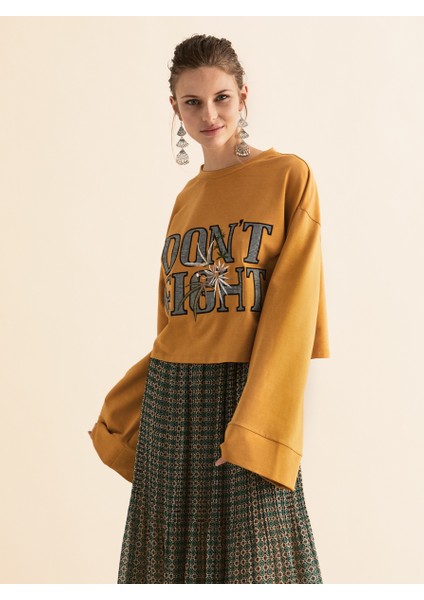 Geniş Kollu Kadın Sweatshirt Hardal K1954127_026 fiyatları