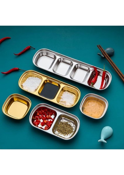 QuirkyQuar 4 Adet Paslanmaz Çelik Soslu Tabak, Bölünmüş Baharat Soya Sosu Daldırma Tabağı, Ketçap Daldırma Kaseleri, Altın (Yurt Dışından) fırsatları