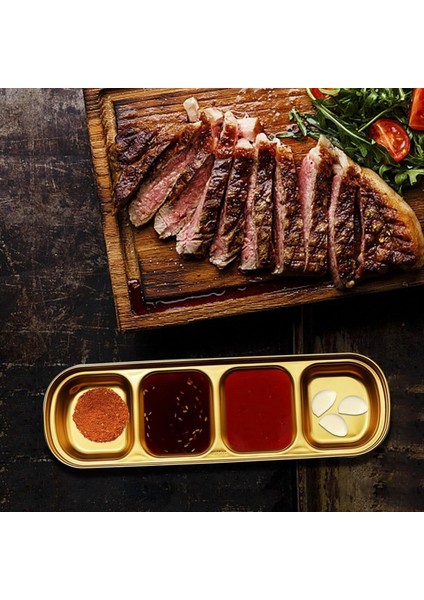 QuirkyQuar 4 Adet Paslanmaz Çelik Soslu Tabak, Bölünmüş Baharat Soya Sosu Daldırma Tabağı, Ketçap Daldırma Kaseleri, Altın (Yurt Dışından) indirimleri