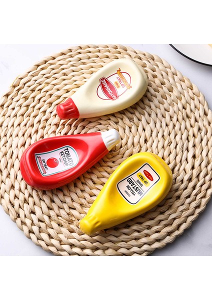 QuirkyQuar 3 Adet Seramik Ekstrüde Domates Sosu Şişe Şekilli Tabak Tabak Soya Sos Tabağı Ketçap Mayonez Hardal Baharat Yemeği - S (Yurt Dışından) modelleri