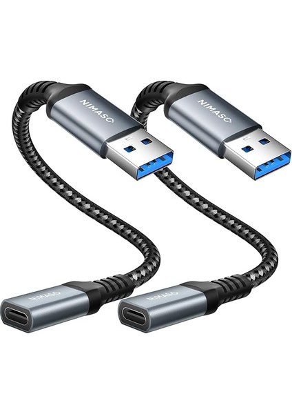 USB A'dan USB C'ye Dişi Adaptör [2'li Paket], USB C Dişi - USB 3.0 Erkek Kablo, USB Tip C Adaptör iPhone 11/12 Pro Max, Samsung Galaxy S20/S21/NOTE 20, Huawei P40, Google Pixel ile Uyumlu