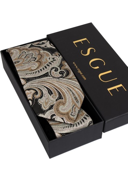 8 cm Hand Made Siyah - Bej Desenli Mendilli Kravat fırsatları