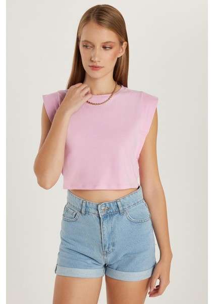 Kadın Slim Fit Dar Kesim Sıfır Kollu Bisiklet Yaka Pembe Bluz fırsatları