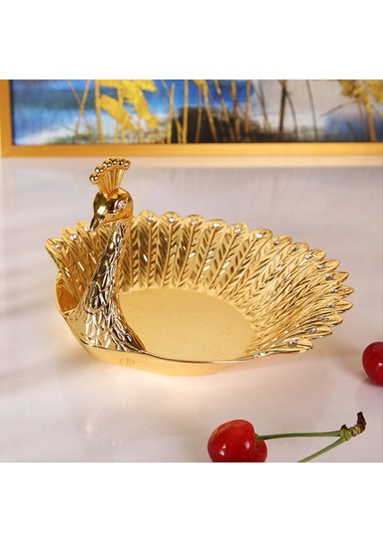 QuirkyQuar Altın Peacocks Meyve Plaka Metal Tepsi Çanak Şeker Biblo Mücevher Snack Tepsisi Için Hassas Depolama Plakası Ev Dekor (Yurt Dışından) fiyatları
