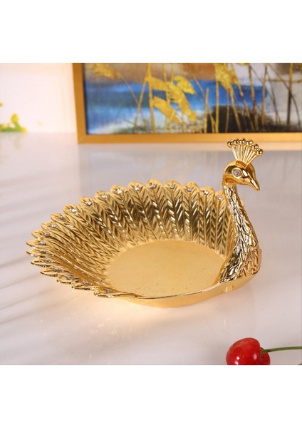 QuirkyQuar Altın Peacocks Meyve Plaka Metal Tepsi Çanak Şeker Biblo Mücevher Snack Tepsisi Için Hassas Depolama Plakası Ev Dekor (Yurt Dışından) fırsatları
