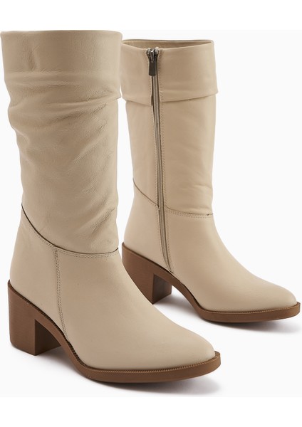 Sahara Hakiki Deri Bej Körüklü Fermuarlı Kadın Çizme modelleri