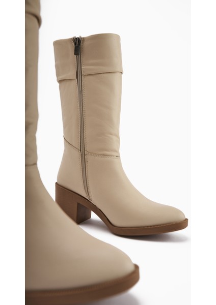 Sahara Hakiki Deri Bej Körüklü Fermuarlı Kadın Çizme fırsatları
