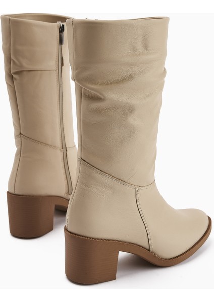 Sahara Hakiki Deri Bej Körüklü Fermuarlı Kadın Çizme indirimleri