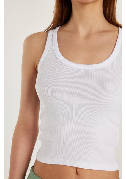 Kadın Slim Fit Dar Kesim U Yaka Modal Kumaş beyaz Body Atlet