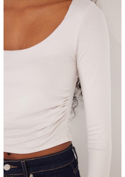 Kadın Slim Fit Dar Kesim Uzun Kollu U Yaka Taş Bluz modelleri