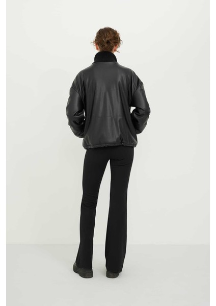 Ribana Yakalı Deri Mont Siyah K2317503_001 indirimleri