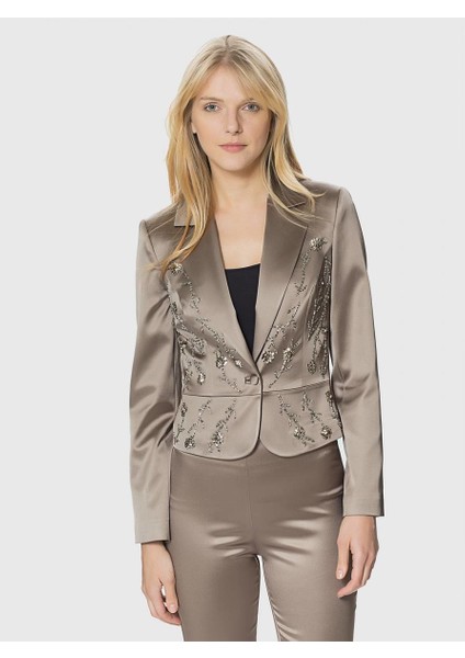 Kadın İşleme Detaylı Vizon Ceket-K1816011-014