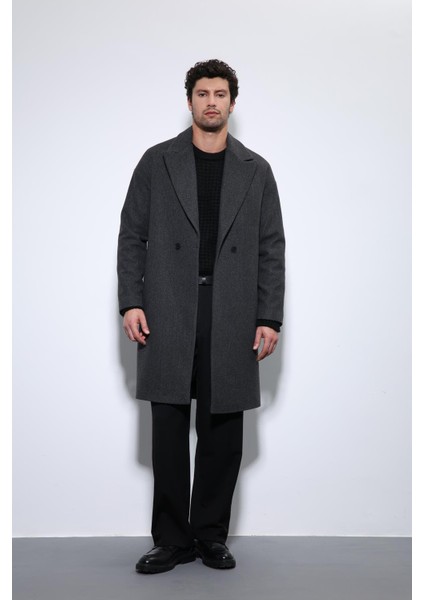 Antrasit Oversize Kruvaze Erkek Kaban