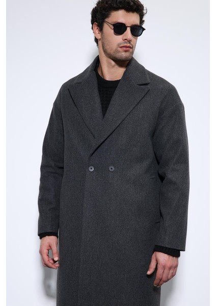 Antrasit Oversize Kruvaze Erkek Kaban