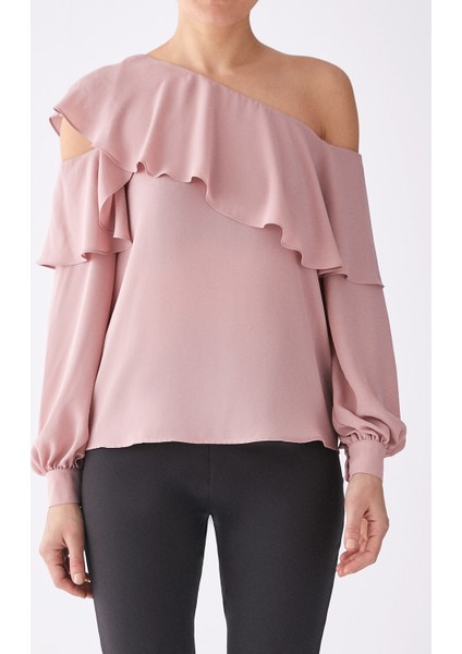 Tek Omuz Fırfırlı Bluz Pudra K1913051_055