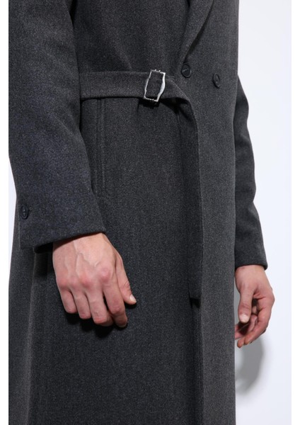 Antrasit Kuşaklı Oversize Erkek Kaban